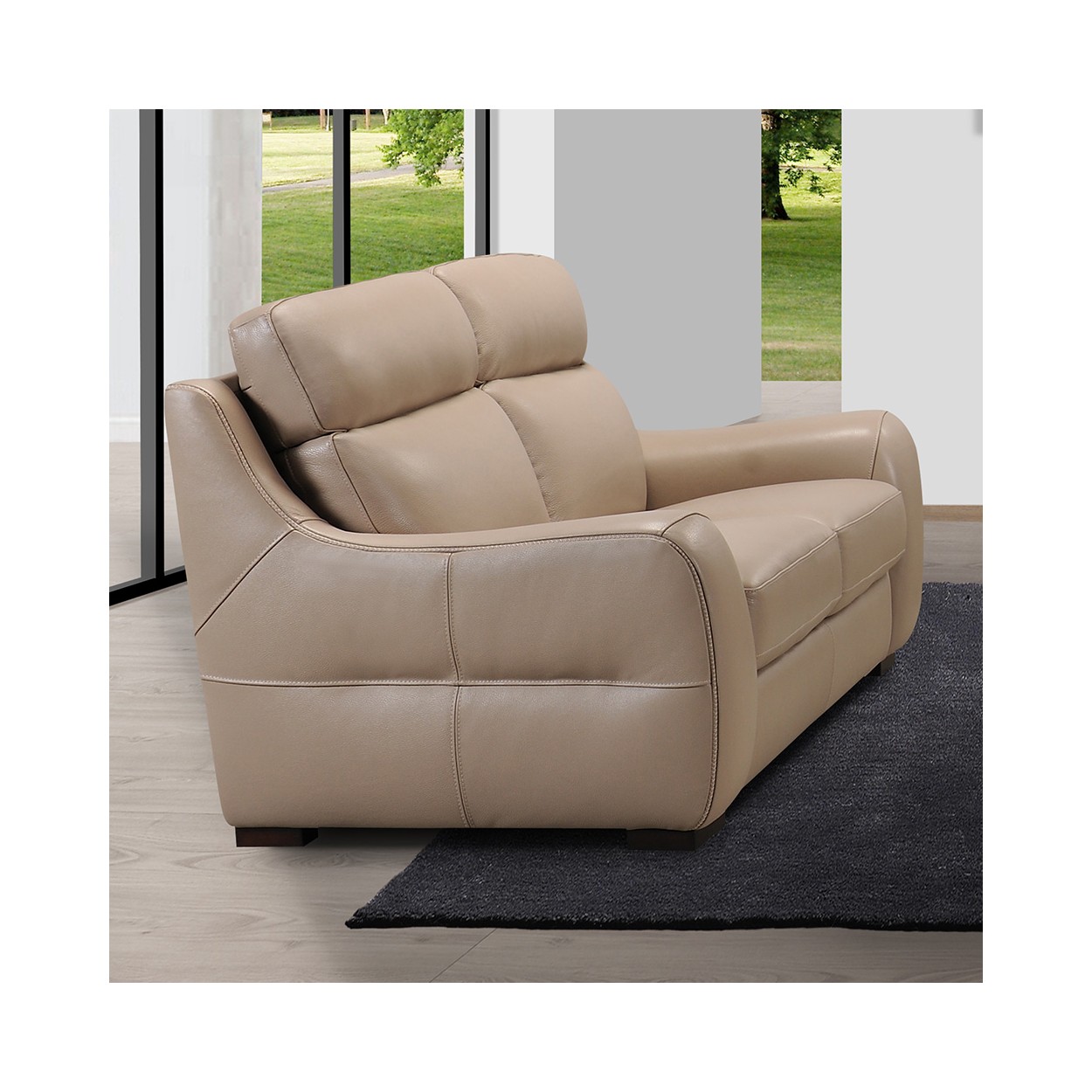 Canape 3 Places Cuir Beige Relax Manuel Iowa