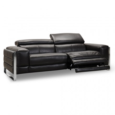 Canape 3 Places Cuir Noir Relax Electrique Campbell