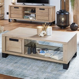 Table basse Bastille 100x60 avec étagère - chêne Moderne - FMD